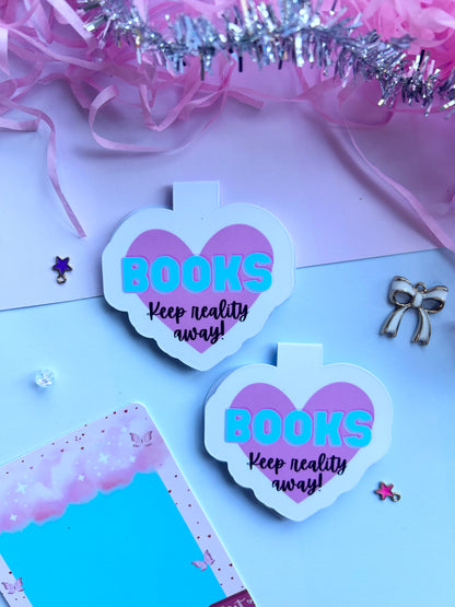 Pink Heart Magnetic Bookmark – ‘Keep Reality Away’ | Aesthetic Gift for Book Lovers & Dreamy Readers