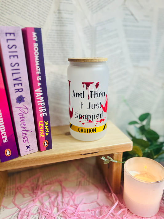 Frosted bookish thriller glass cup with straw