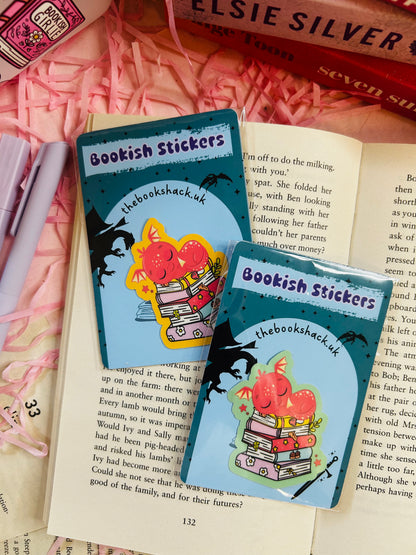 Red sleeping Dragon bookish sticker – Cute Fantasy Book Lover Gift