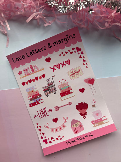 Love Letters & Margins Sticker Sheet – Valentine Bookish Romance