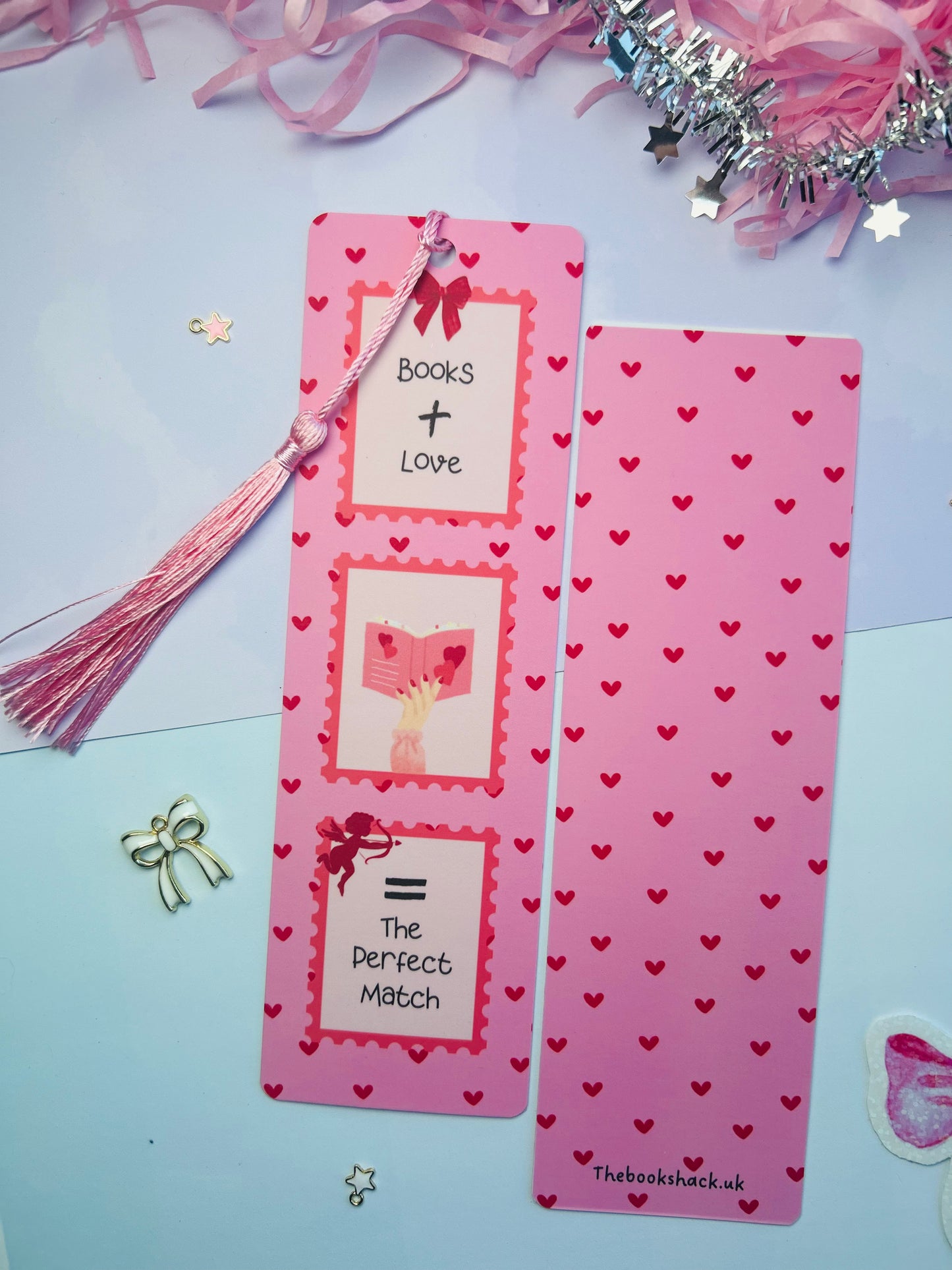 The perfect match pink Laminated Valentine’s Bookmark with Tassel – Cute Book Lover Gift