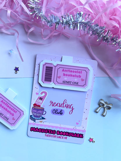 Antisocial Book Club Magnetic Bookmark – Cute Pink Reading Club Gift for Book Lovers