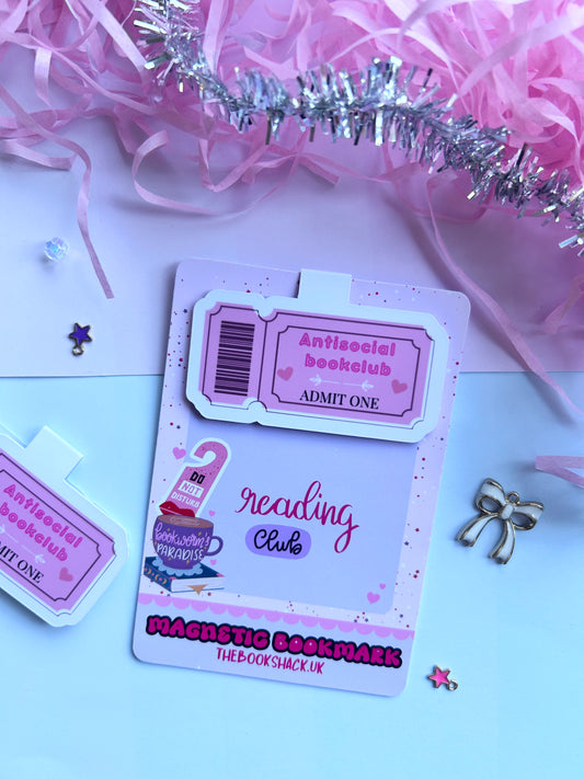 Antisocial Book Club Magnetic Bookmark – Cute Pink Reading Club Gift for Book Lovers