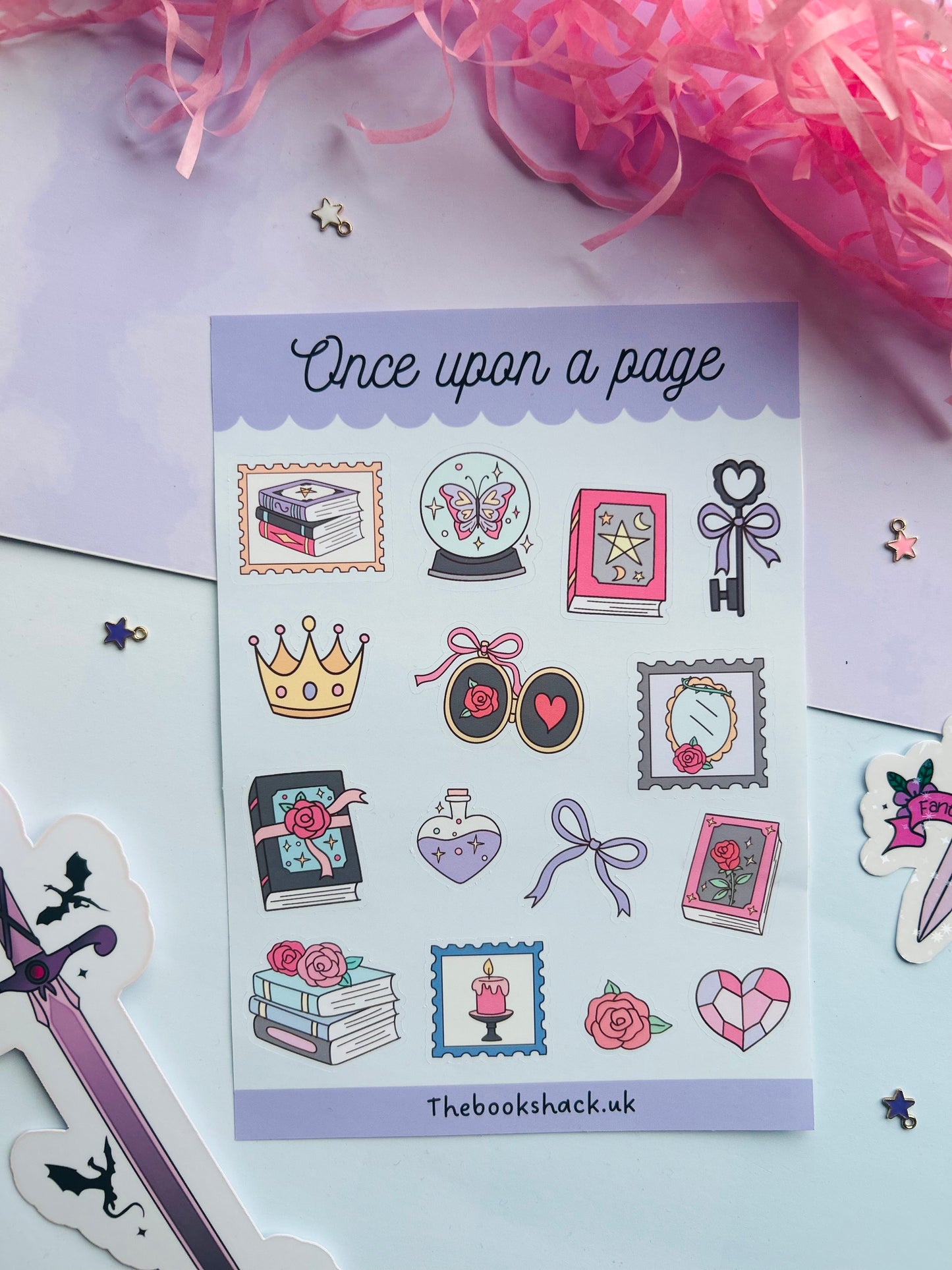 Once Upon a Page Sticker Sheet – Pastel Fantasy Bookish Stickers