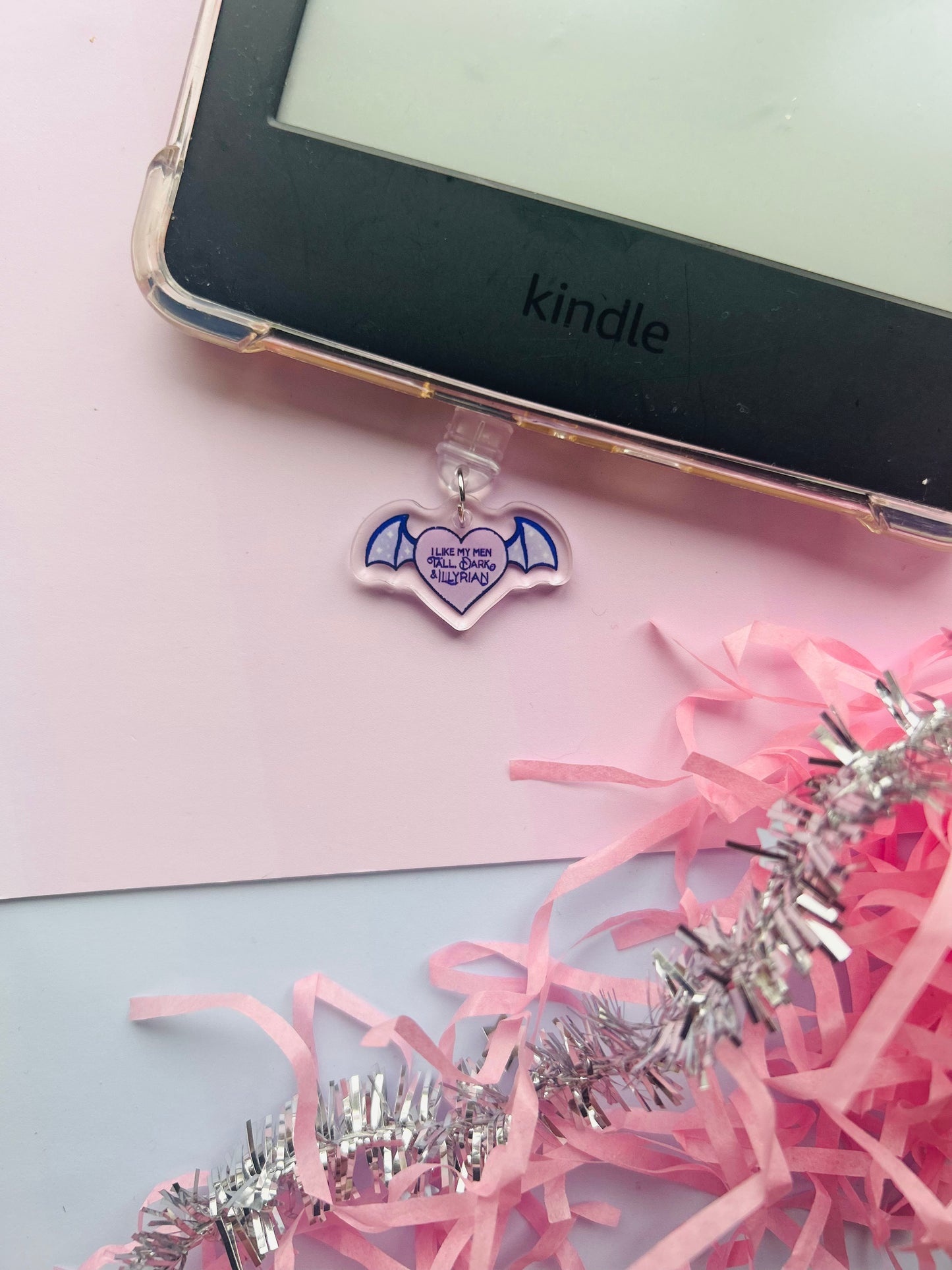 Bat Wing Heart Kindle Charm – “I Like My Men Tall, Dark & Winged” USB-C Dust Plug
