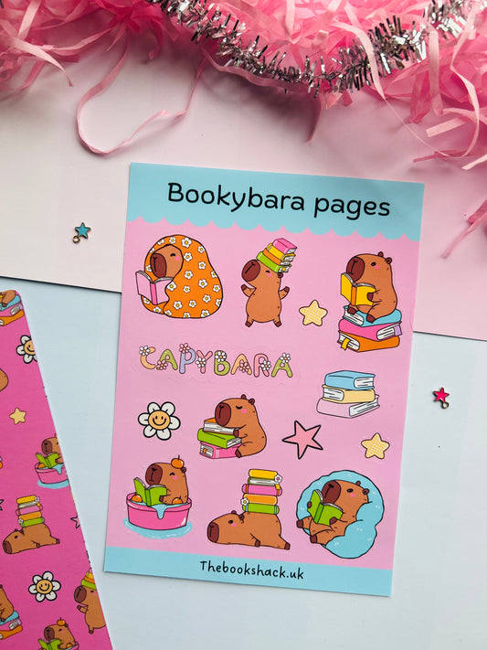 Bookybara Pages Sticker Sheet – Cute Capybara Bookish Stickers