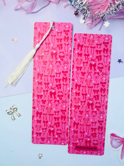 Pink & Red Double-Sided Bow Bookmark – Valentine’s Day Bookmark with Optional Tassel
