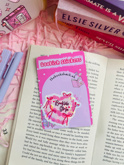 Holographic "Bookish Girlie" Vinyl Sticker – Pink Bow Design