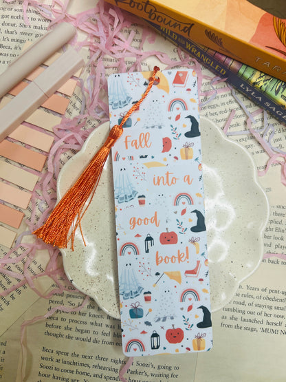Fall Into a Good Book Bookmark – Double-Sided Autumn Halloween Bookish Accessory