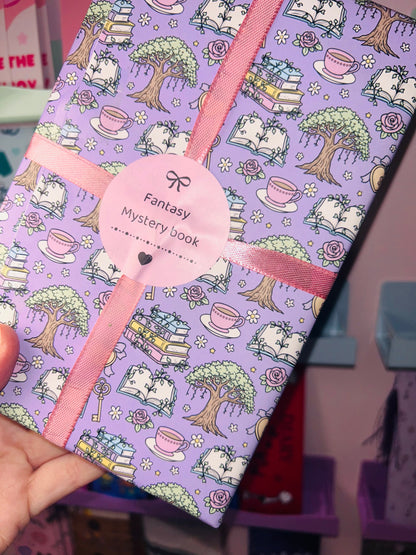 Lavender fantasy mystery book with pastel pattern and pink ribbon tie