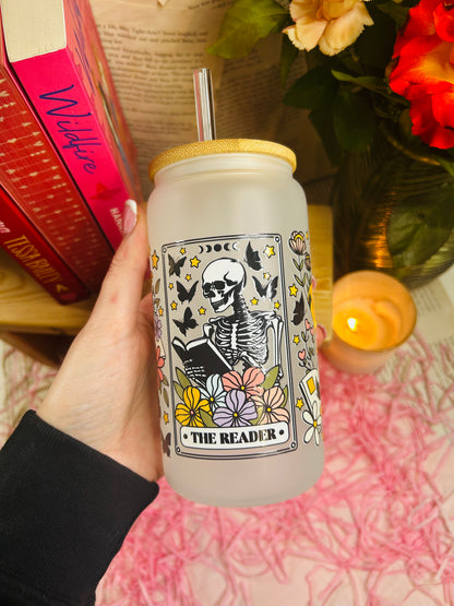 Frosted Glass skeleton Bookish Cup with Glass Straw