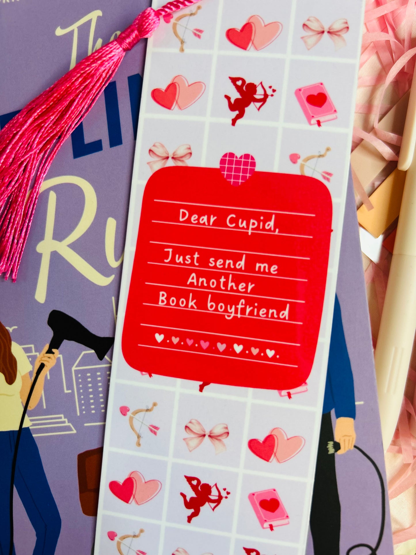 Dear cupid Valentine’s Bookmark with Tassel – romance bookmark, Cute Book Lover Gift, pink bookish bookmark, book boyfriends