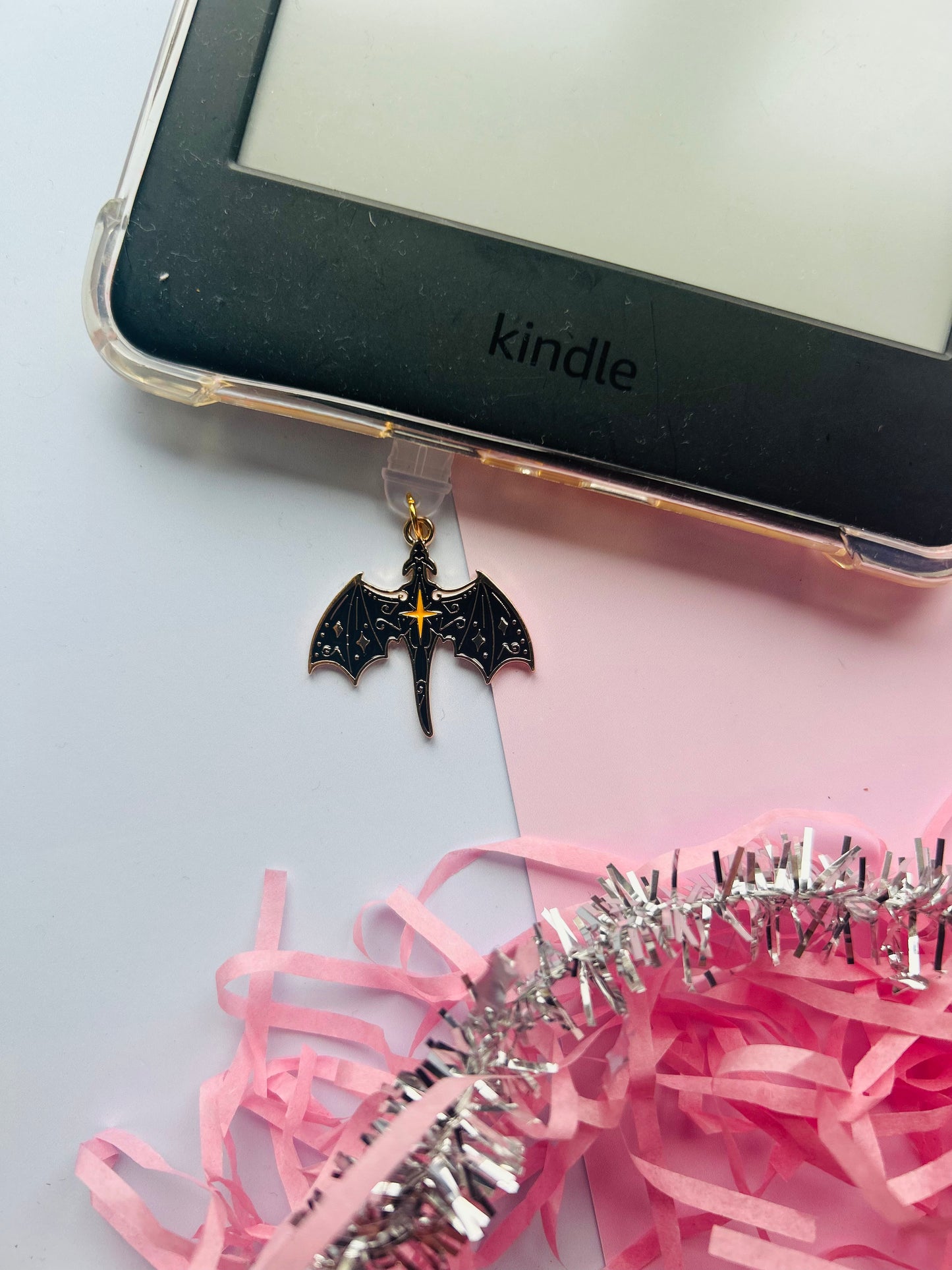 Dragon Inspired Kindle Charm Dust Plug – Fantasy Bookish USB-C Reader Accessory with Initial Charm Option
