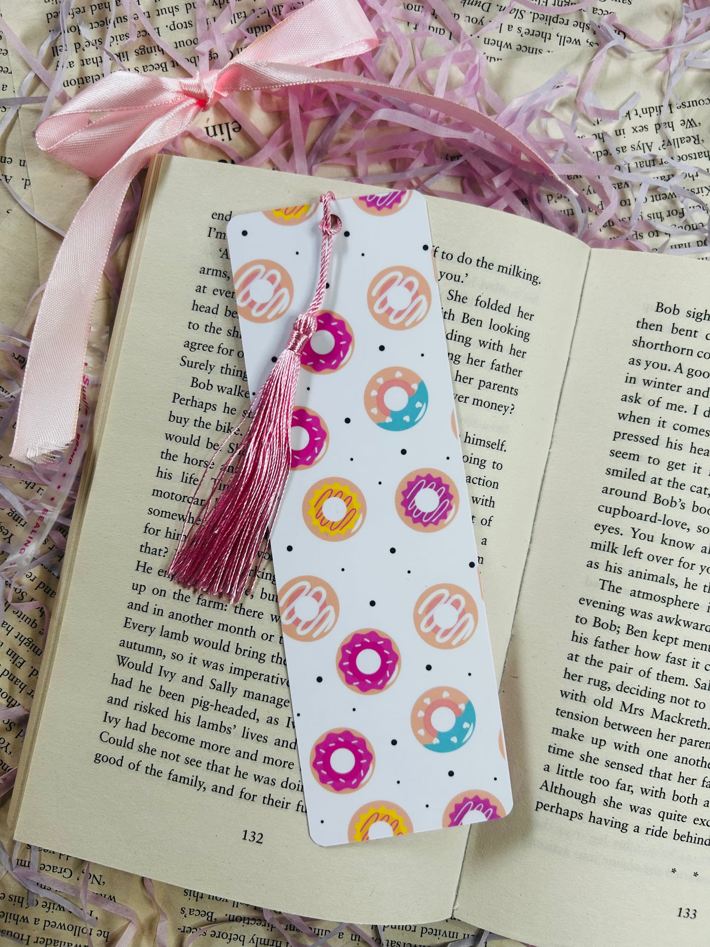 Cute Donut Bookmark – Whimsical Double-Sided Laminated Bookmark with Optional Tasse