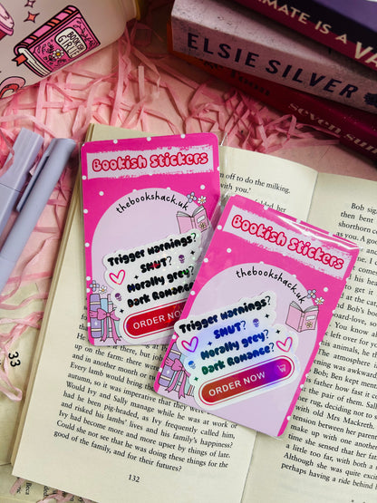 Trigger Warnings? SMUT? Morally Grey? Dark Romance?" Holographic Sticker – Perfect for Dark Romance Lovers