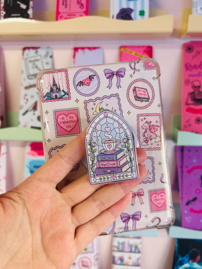 Bookish Stained Glass Book Stack Magnetic Kindle Grip – Reading Accessory