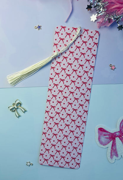 Baby Pink Bow Bookmark with Red Bows – Valentine’s Day Bookmark for Book Lovers