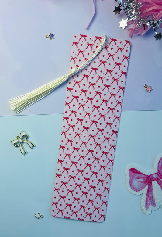 Baby Pink Bow Bookmark with Red Bows – Valentine’s Day Bookmark for Book Lovers
