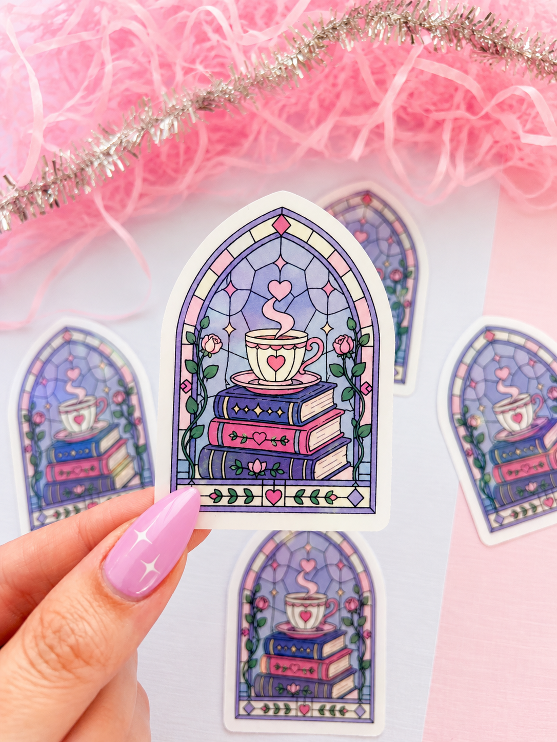 Bookish Stained Glass Window Holographic Sticker – Book Lover Vinyl Decal