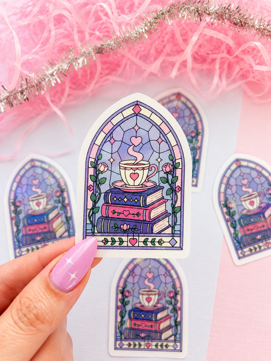 Bookish Stained Glass Window Holographic Sticker – Book Lover Vinyl Decal