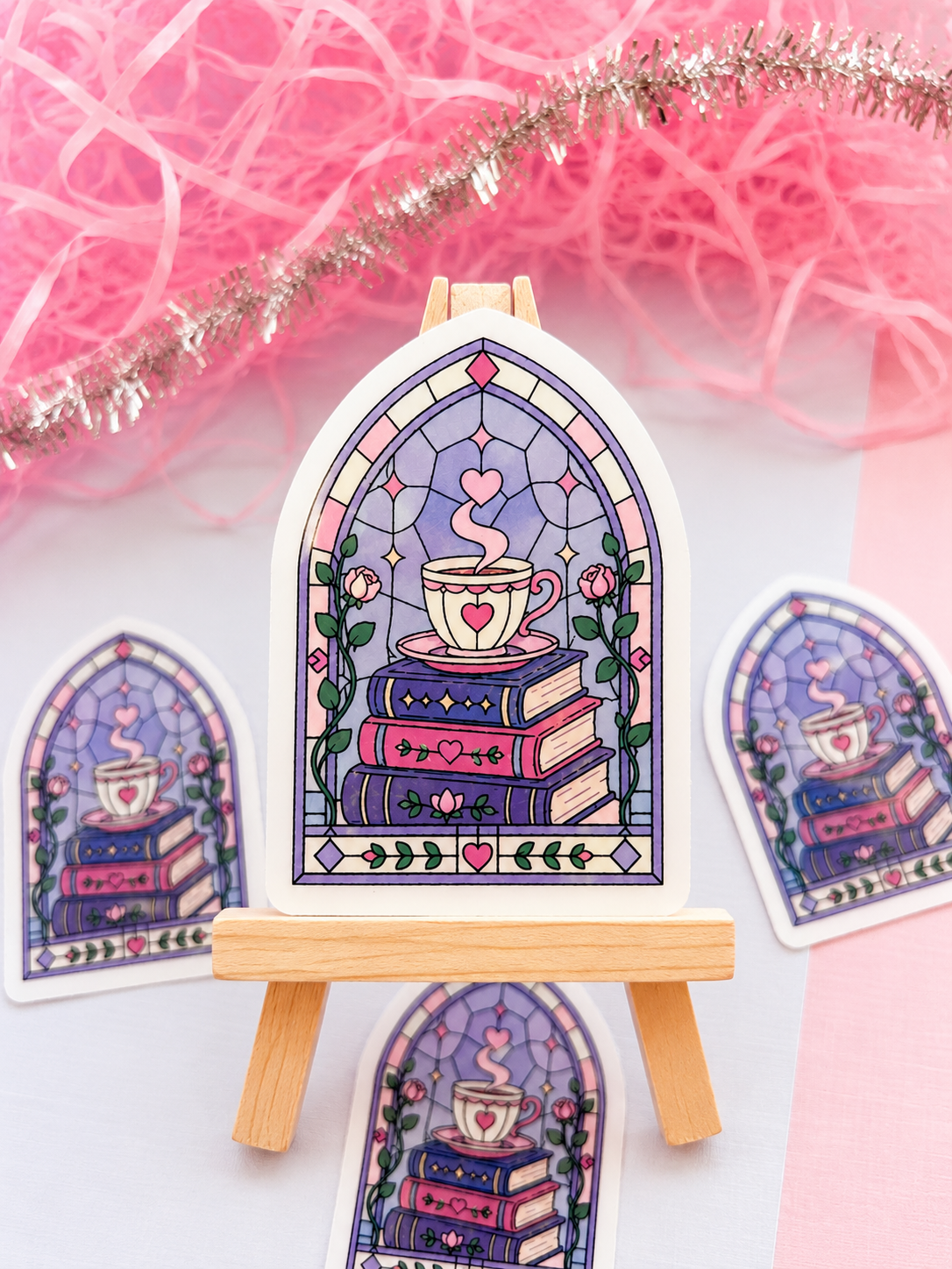 Bookish Stained Glass Window Holographic Sticker – Book Lover Vinyl Decal