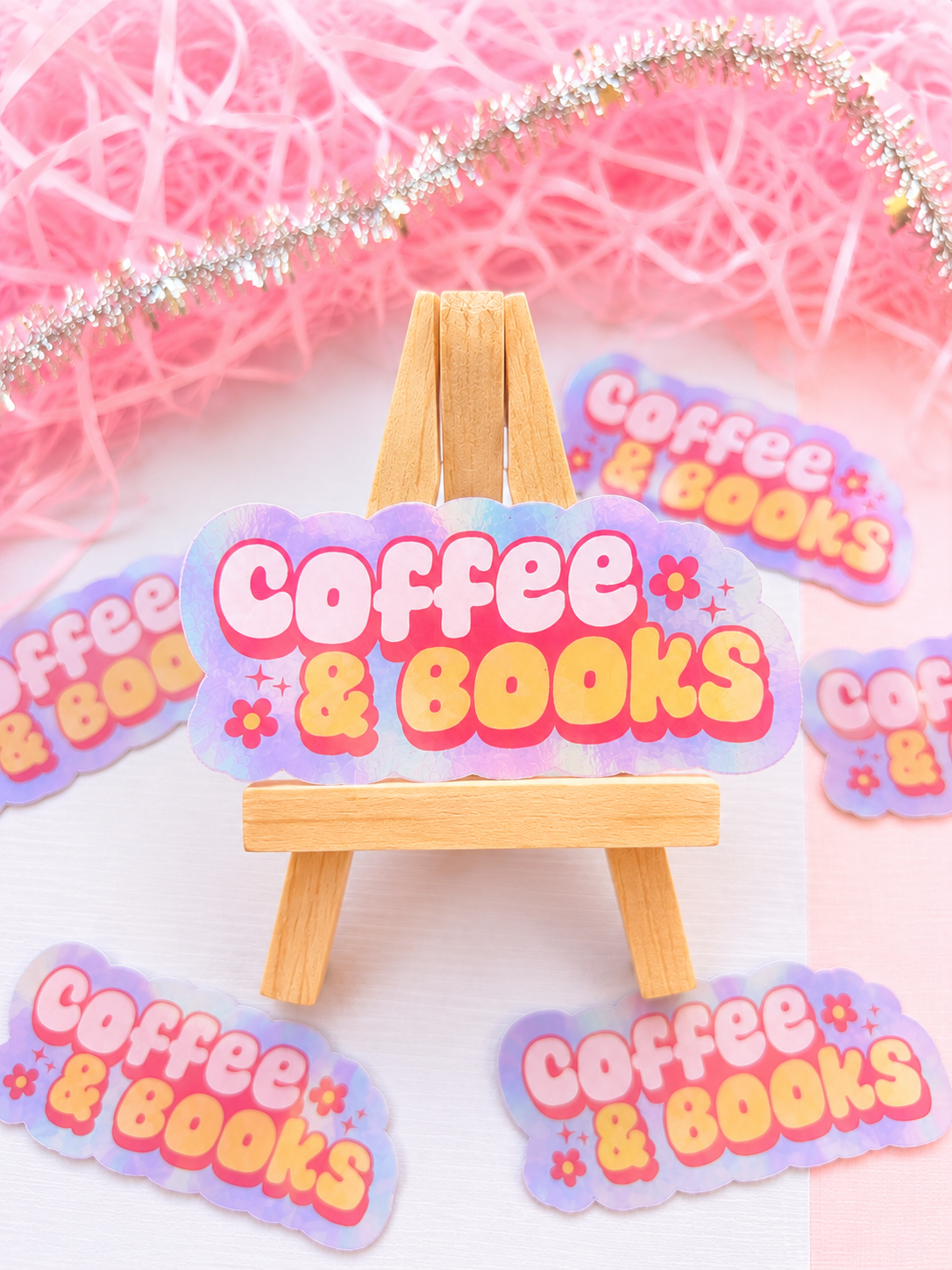 Books & Coffee Holographic Sticker – Bookish Vinyl Decal