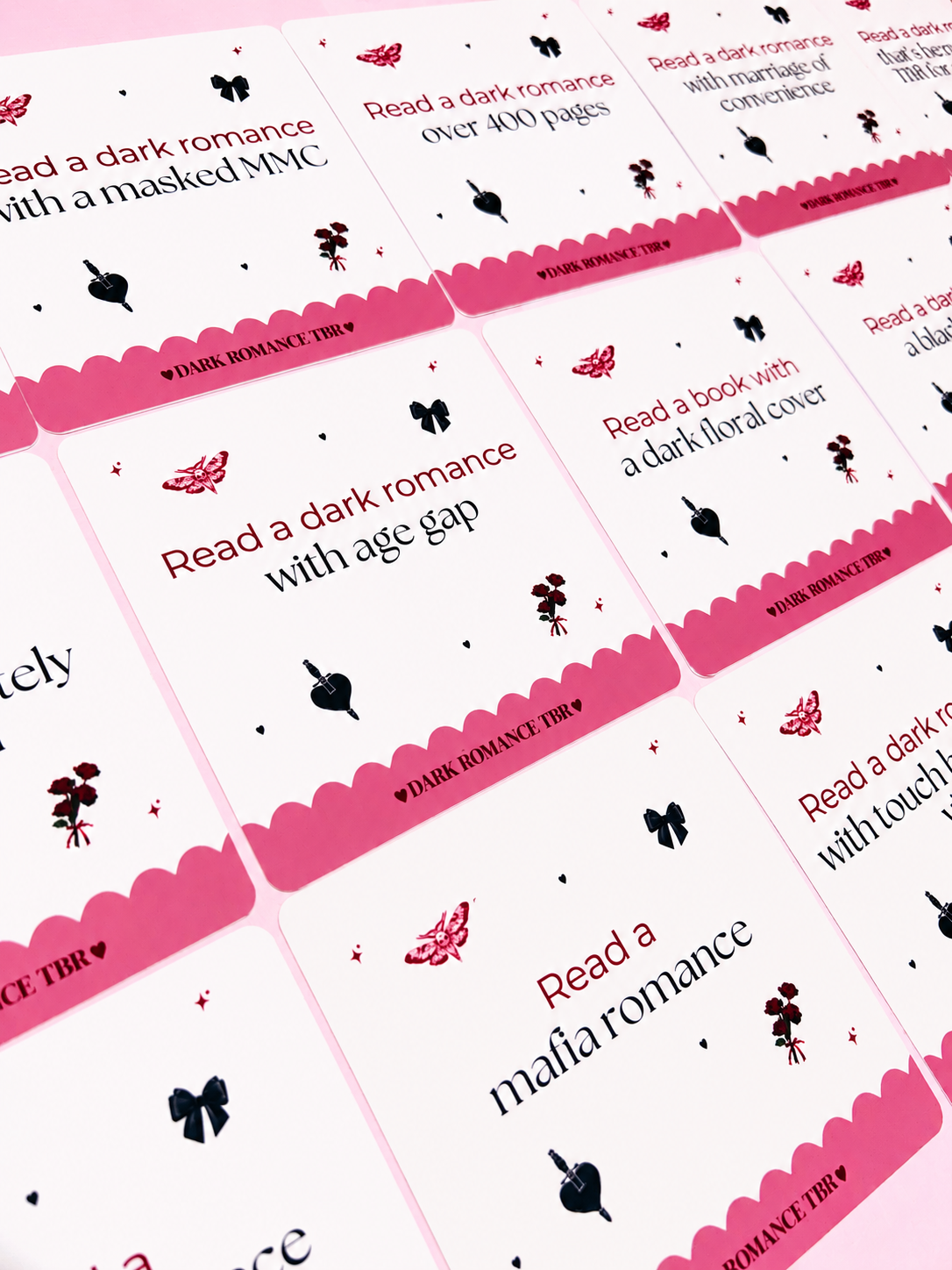 Dark Romance TBR Prompt Cards – 16 Bookish Reading Challenge Cards