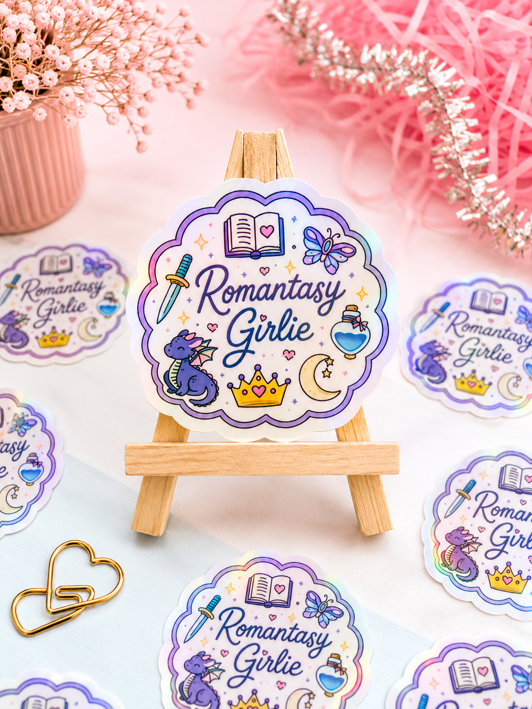 Romantasy Girlie Holographic Sticker | Fantasy Romance Book Lover Sticker | Waterproof Vinyl Decal