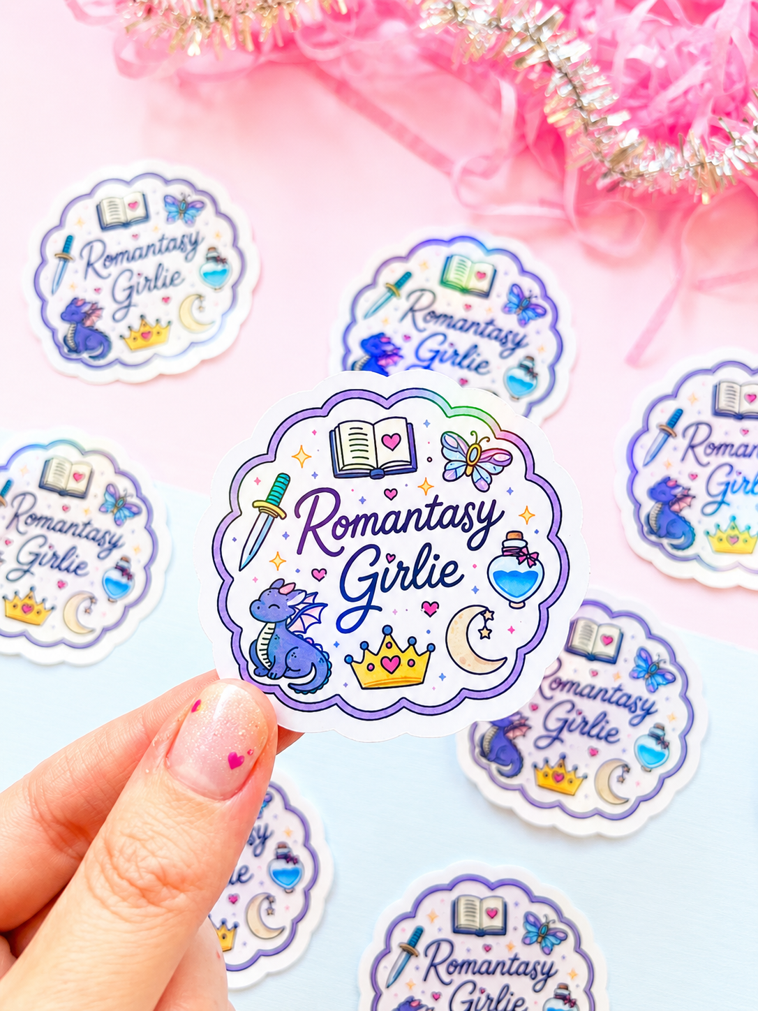 Romantasy Girlie Holographic Sticker | Fantasy Romance Book Lover Sticker | Waterproof Vinyl Decal