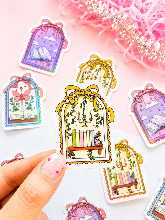 Whimsical Fantasy Holographic Sticker 🐉📚✨