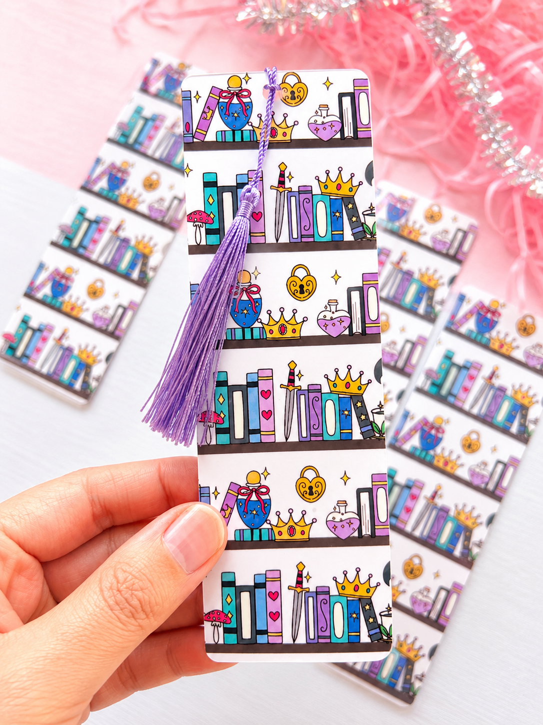 Whimsical Fantasy Bookshelf Bookmark | Double-Sided Book Lover Bookmark |
