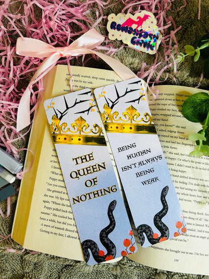 The Cruel Prince bookmarks featuring dark fae imagery like crowns, swords, and thorns – perfect for fantasy readers and Folk of the Air fans.