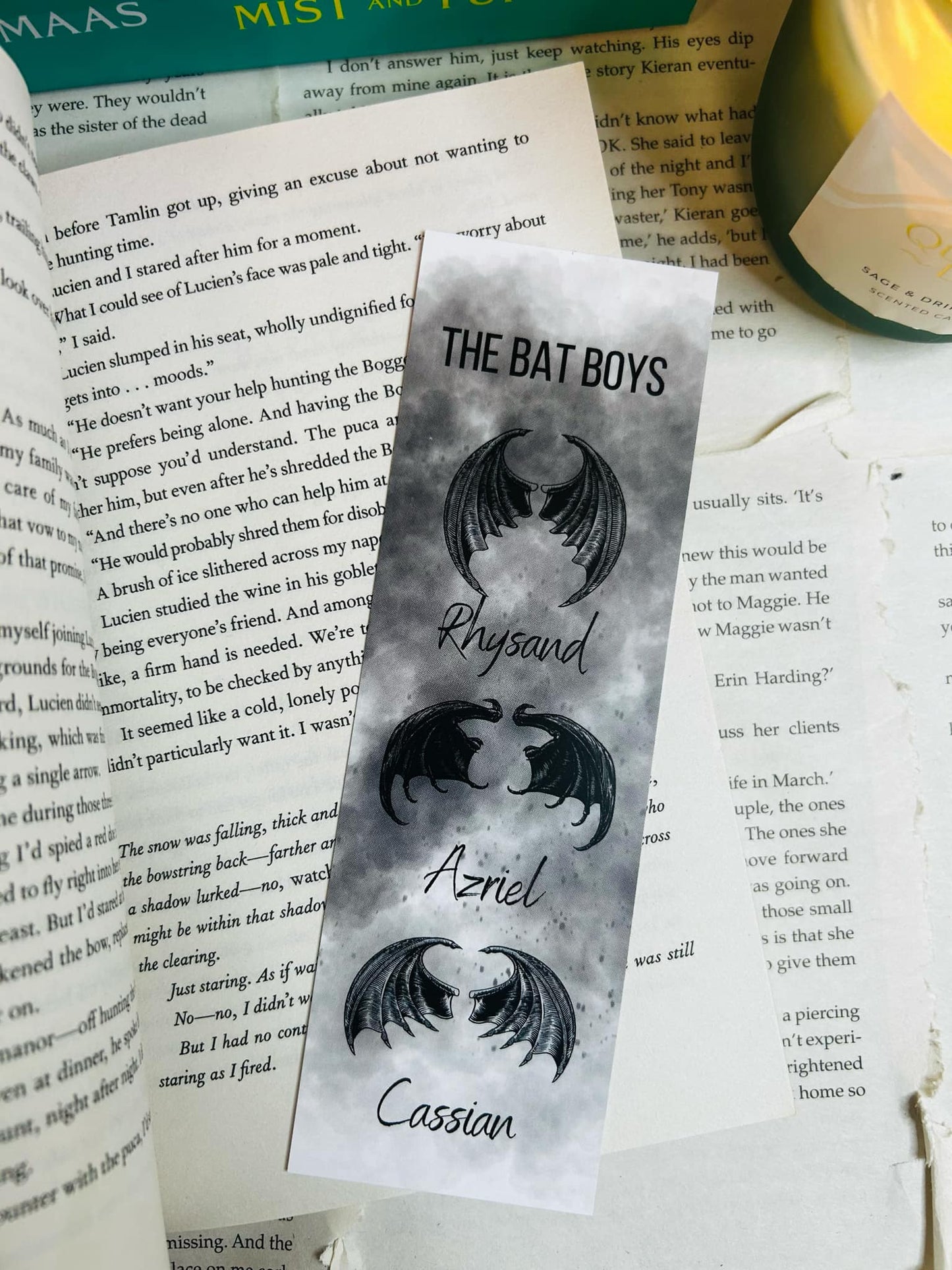 The Bat Boys bookmark featuring wings and the quote ‘It’s all in the wingspan’ – perfect for fans of ACOTAR and the Night Court.