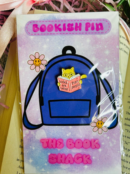Cat 'books are better than people' bookish pin