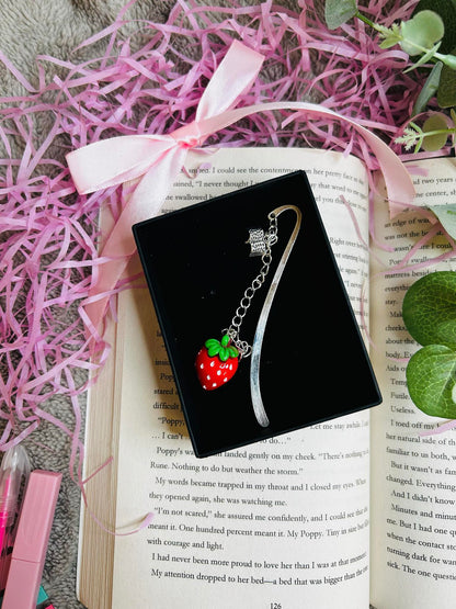 strawberry charm beaded bookmark