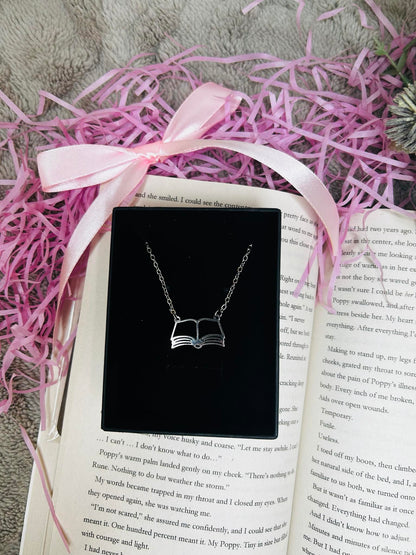 Bookish silver necklace