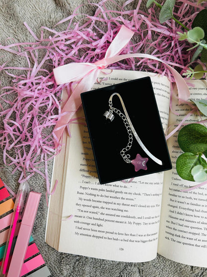 pink star charm beaded bookmark