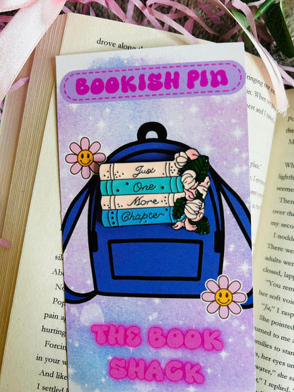 'Just one more chapter' floral bookish pin