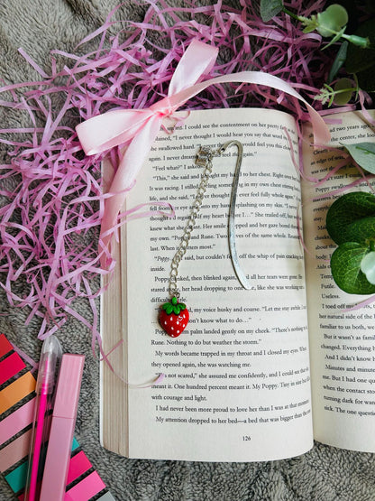 strawberry charm beaded bookmark