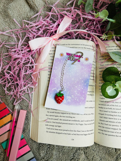 strawberry charm beaded bookmark