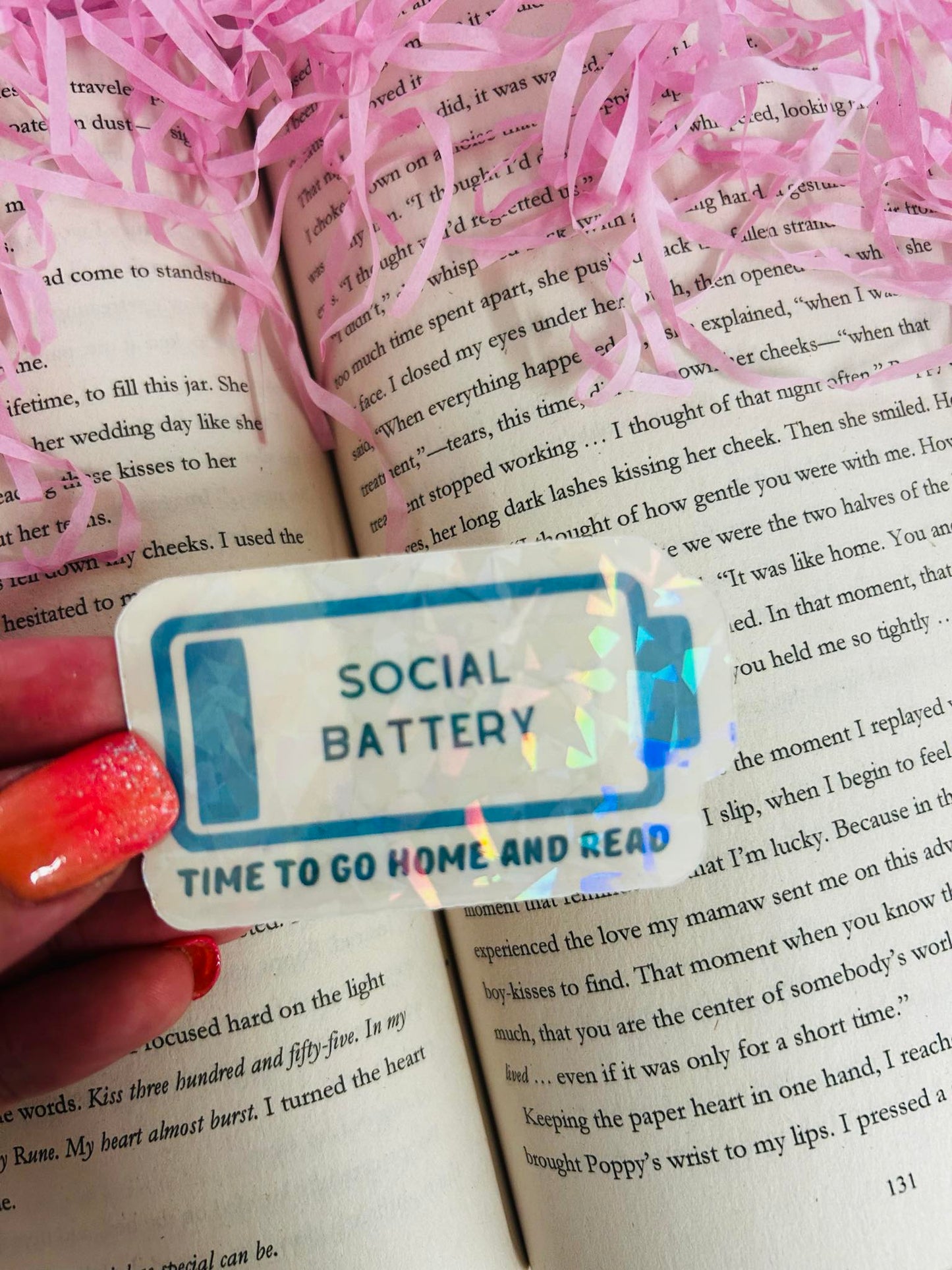 Social Battery holographic sticker