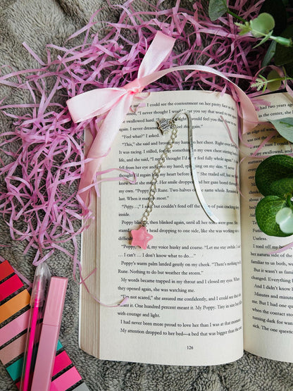 pink star charm beaded bookmark