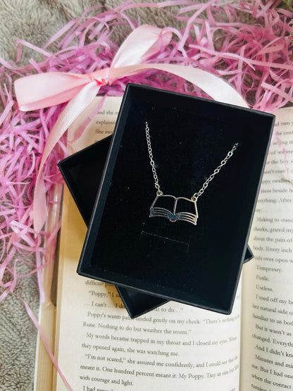 Bookish silver necklace