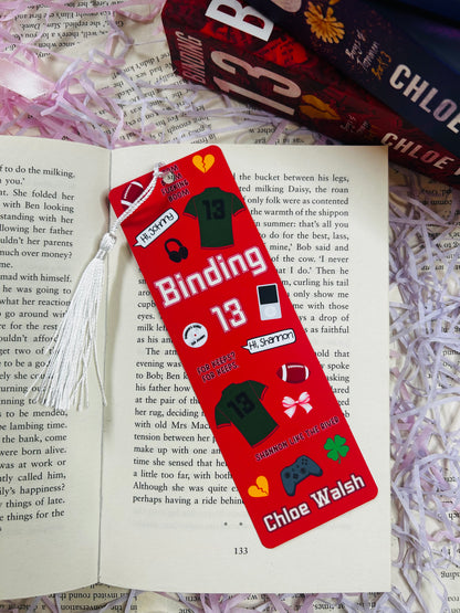 “Set of three Chloe Walsh-themed bookmarks featuring Binding 13, Saving 6, and Taming 7 designs with quotes, symbols, and jerseys.
