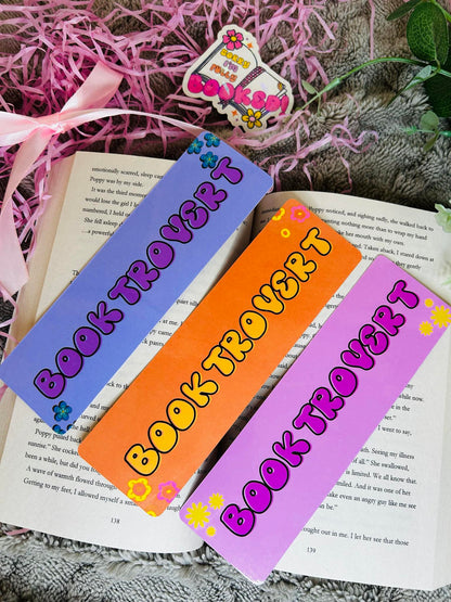 Bookmark with the word 'Booktrovert' in playful lettering – ideal for introverted book lovers who prefer stories over small talk.