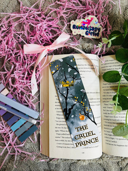 The Cruel Prince bookmarks featuring dark fae imagery like crowns, swords, and thorns – perfect for fantasy readers and Folk of the Air fans.