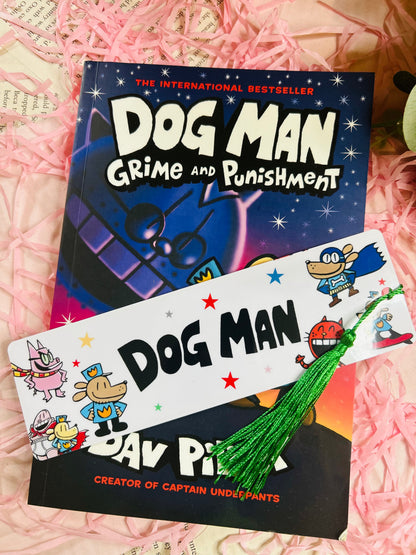 children's dog man bookmark featuring the loveable character's from the children comic book