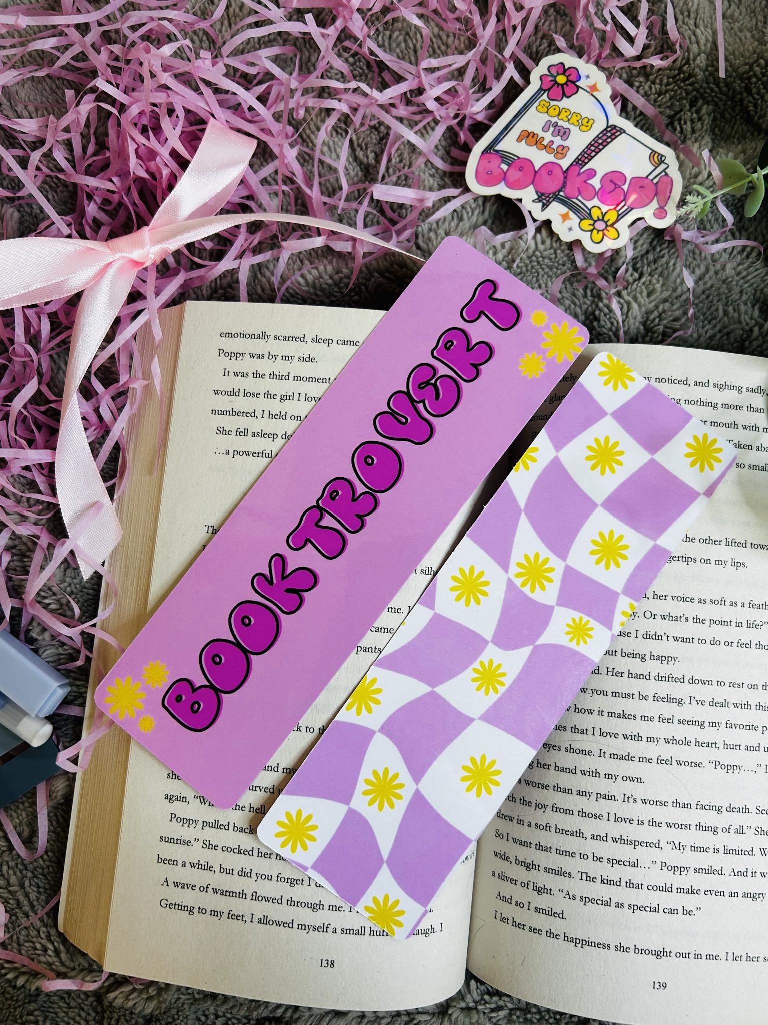 Bookmark with the word 'Booktrovert' in playful lettering – ideal for introverted book lovers who prefer stories over small talk.