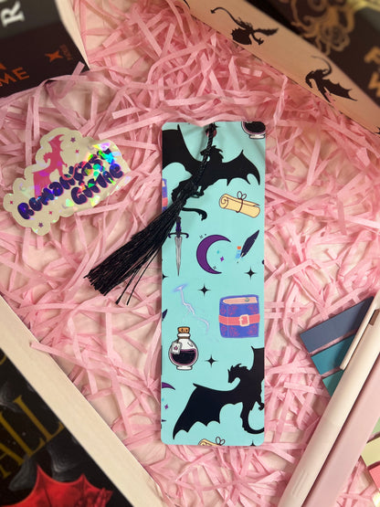 blue fantasy bookmark with tassel