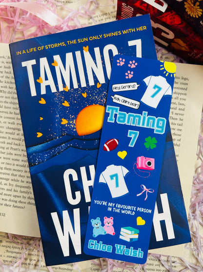 “Set of three Chloe Walsh-themed bookmarks featuring Binding 13, Saving 6, and Taming 7 designs with quotes, symbols, and jerseys.